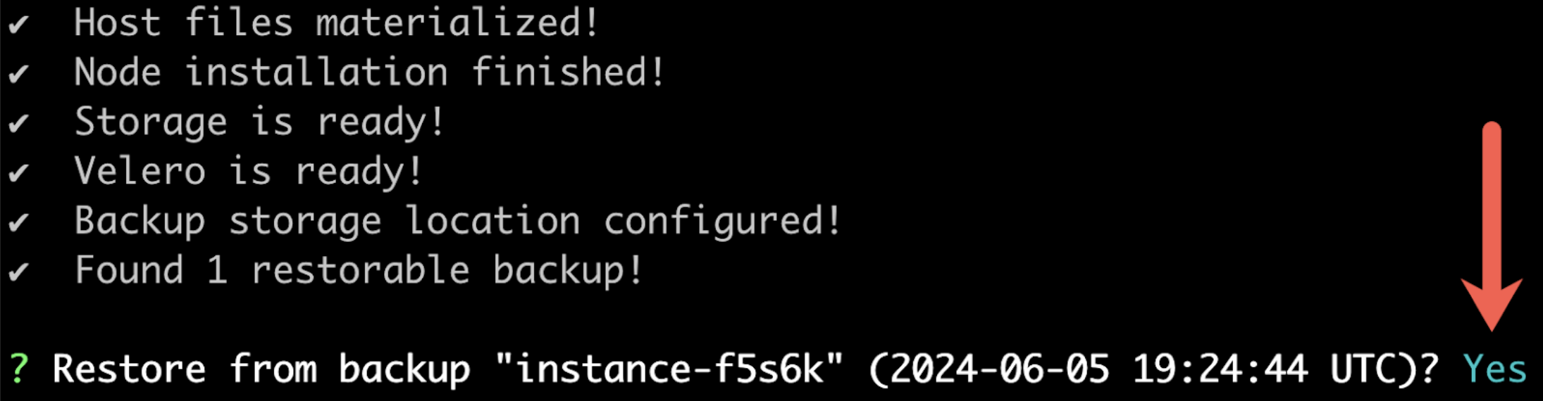 Restore from detected backup prompt on the command line